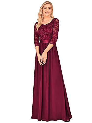 Ever-Pretty Women Lace Elegant 3/4 Sleeve Chiffon Maxi Wedding Guest Dress Burgundy US10