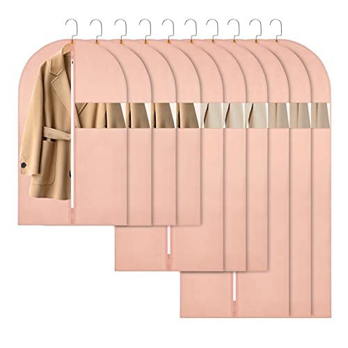 SNHTLS Hanging Garment Bags Suit Bags(Set of 10)Dust Cover Breathable Dress Bag for Closet Clothes Storage or Travel- Pink 24''x40''x48''x55''