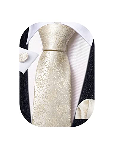 Barry.Wang Flower Ties for Men Handkerchief Cufflinks Set Wedding Necktie Set Party
