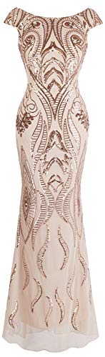 Angel-fashions Women's Women's Bateau Cap Sleeve Floral Sequin Sheath V Back Evening Dress XX-Large Light Coral