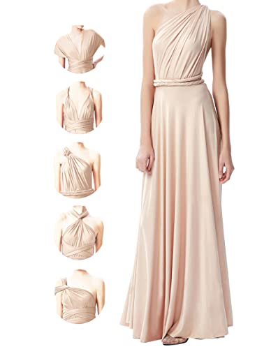 Women's Infinity Dresses,Champagne Convertible Bridesmaid Dresses,Transformer Multiway Twist Wrap Dress Evening Gown One Size