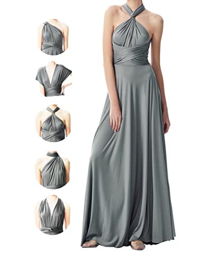 Convertible Dresses for Bridesmaids,Infinity Dresses Plus Size Twist Wrap Long Maxi Multiway Dress Wedding Guest Evening Gown Grey