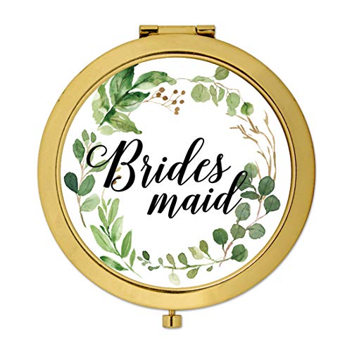 Andaz Press Compact Mirror Bridesmaid Wedding Gift, Gold, Greenery Green Leaves, 1-Pack, Bachelorette Bridal Shower Wedding Party Gifts