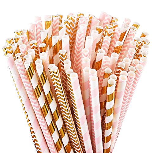 100 pink/gold straws